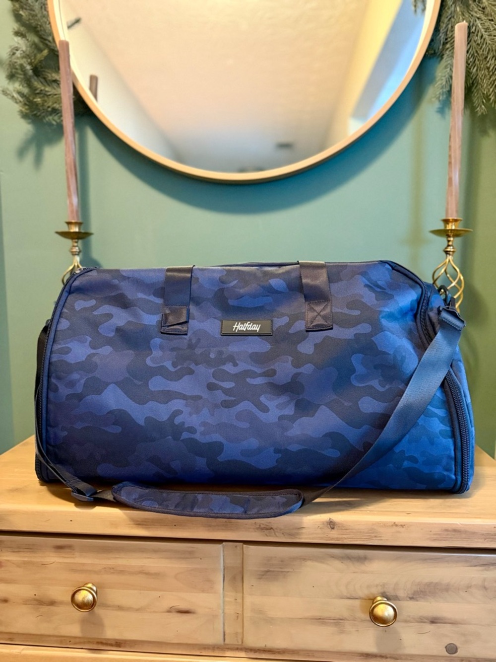 Halfday Blue Camo Duffel Bag for Men - Durable Travel & Gym Carry